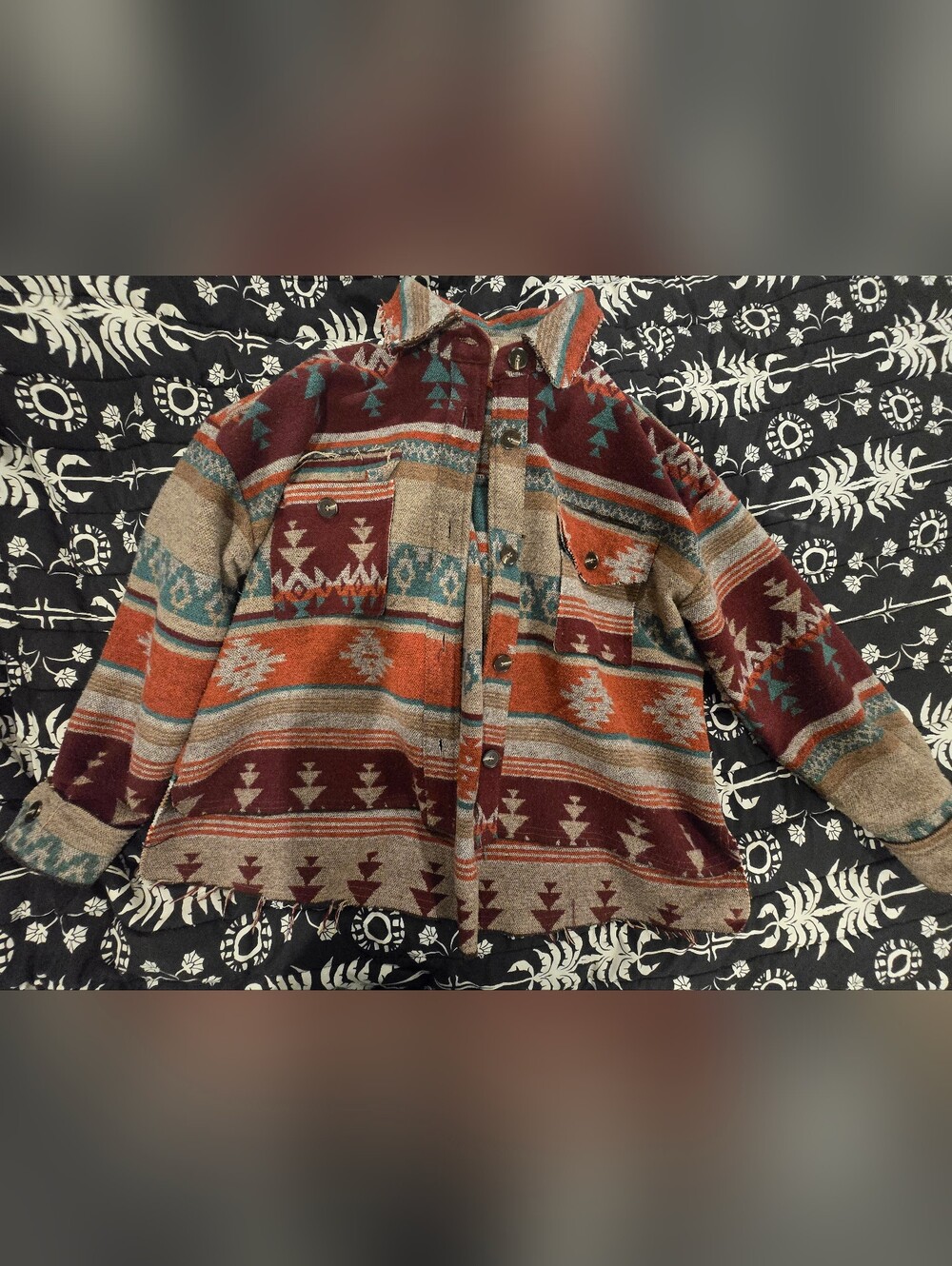 LA MIEL Multicolor Southwestern Wool Blend Jacket - Rust, Teal, Burgundy
